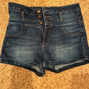 Refuge High Waist Denim Shorts - Dark Blue